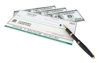 Third Party Bonds 100 dollar bills and a check and pen
